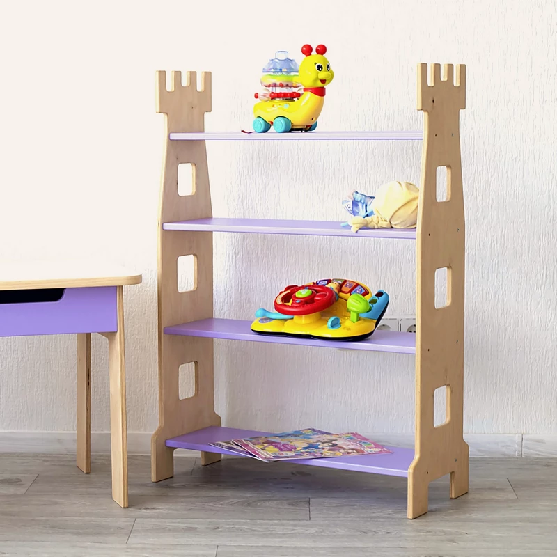 Dziecięca półka na książki z naturalnego drewna w kształcie zamku