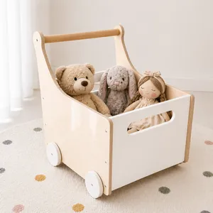 Skrzynia na zabawki na kółkach drewniana dla dzieci organizer