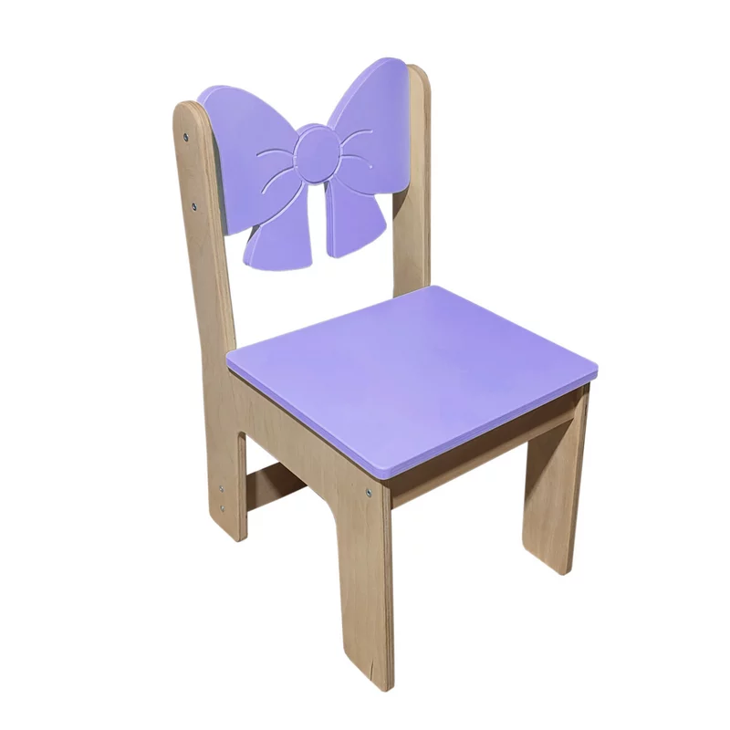 Krzesełko dziecięce w kolorze fioletowym z dekoracyjnym oparciem w kształcie kokardy
