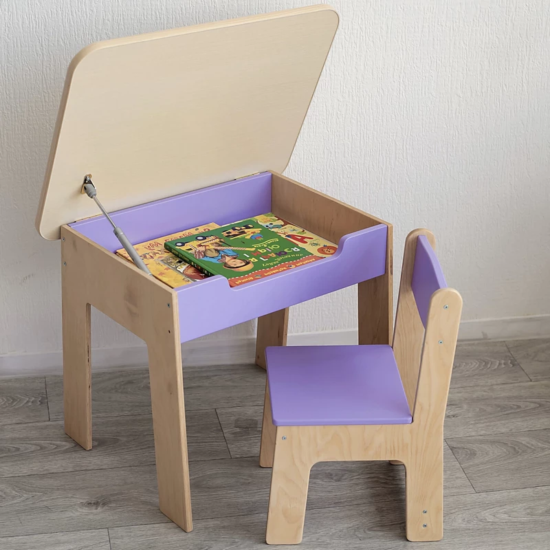 Stolik i krzesełko dziecięce z zaokrąglonymi krawędziami i bezpieczną blokadą pokrywy